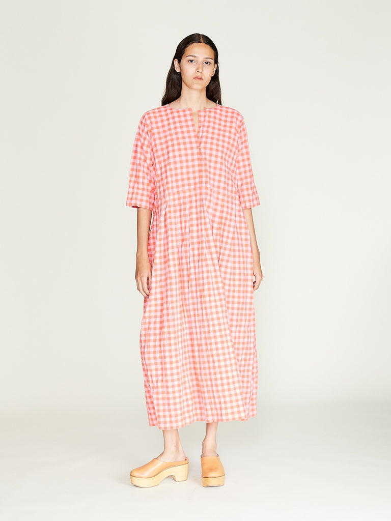 Daniela Gregis - Abito Dress Operaio Ma Lavato in Glow Red Pink 1cm Check