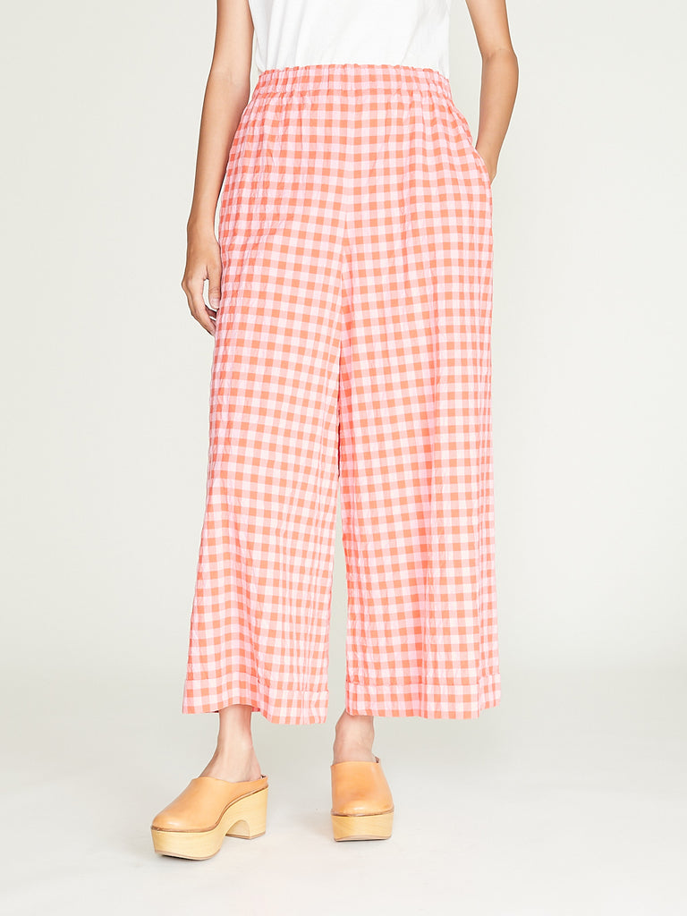 Daniela Gregis - Pantalone Trousers Pigiama Tasche Lavato in Glow Red Pink 1cm Check