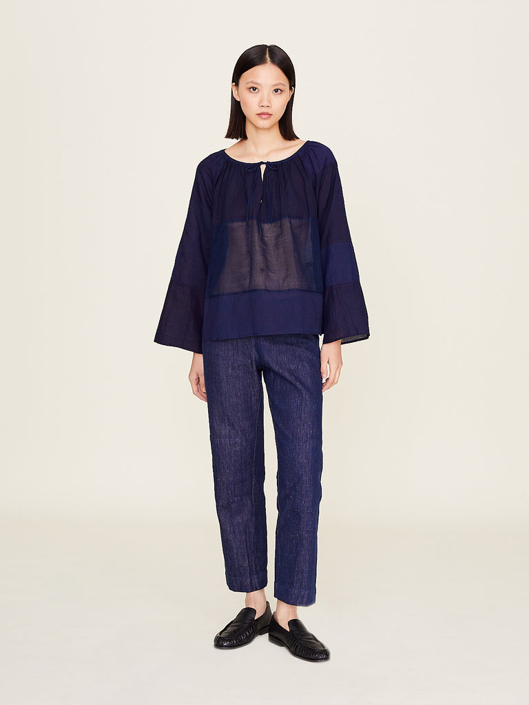 dosa - Patched Peasant Blouse in Indigo