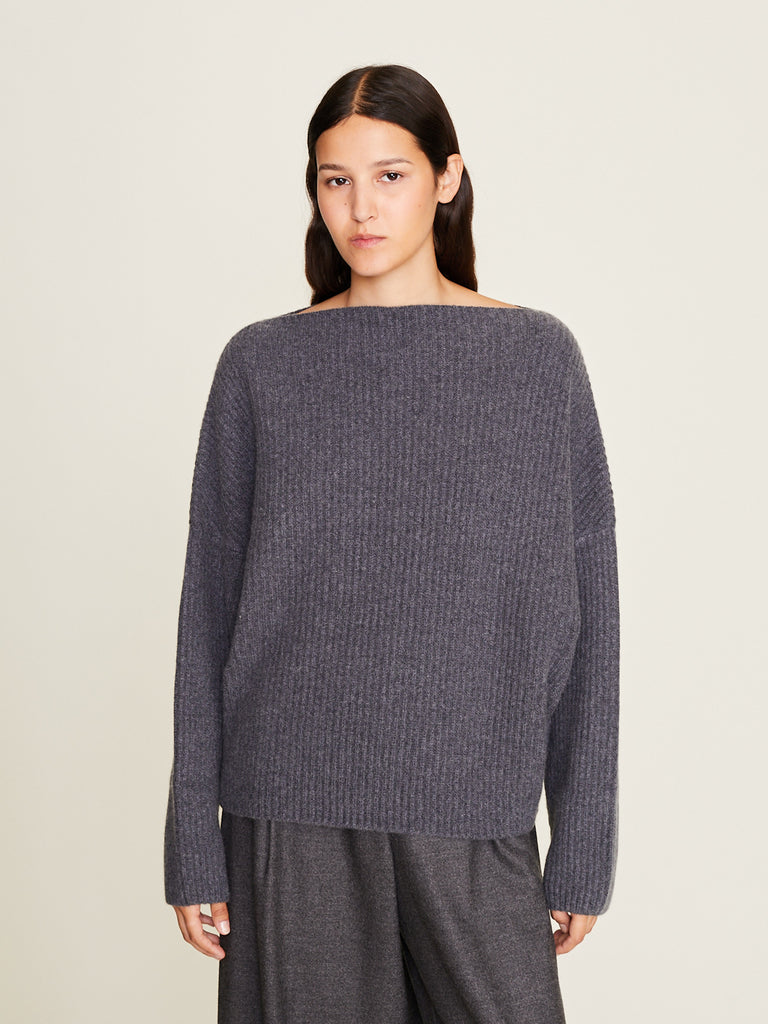 Dusan - Batwinged Boatneck Sweater in Titanio