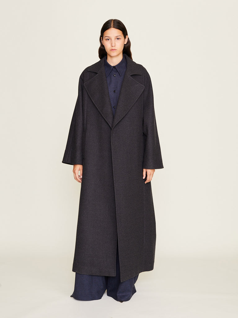 Dusan - Long Peacoat in Charcoal
