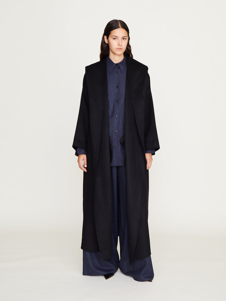 Dusan - Long Hooded Coat in Black Wood