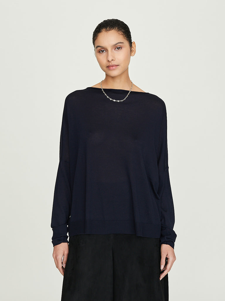 Dusan Chunky Boat Neck Sweater in Midnight