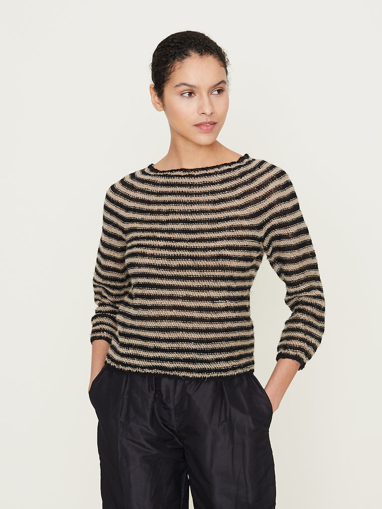 Daniela Gregis Girocollo Hand-Knitted Crew-Neck Sweater Oceano in Black/Natural