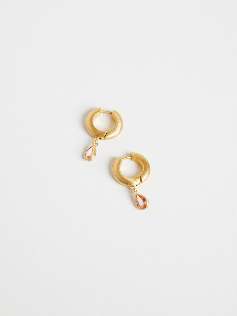 Darius - 8mm Pear Padparadscha Sapphire Drop Signature Hoops