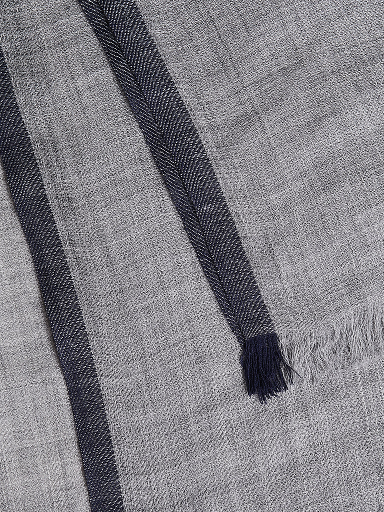 Denis Colomb Natural Stripe Feather Shawl in Light Grey and Midnight Blue