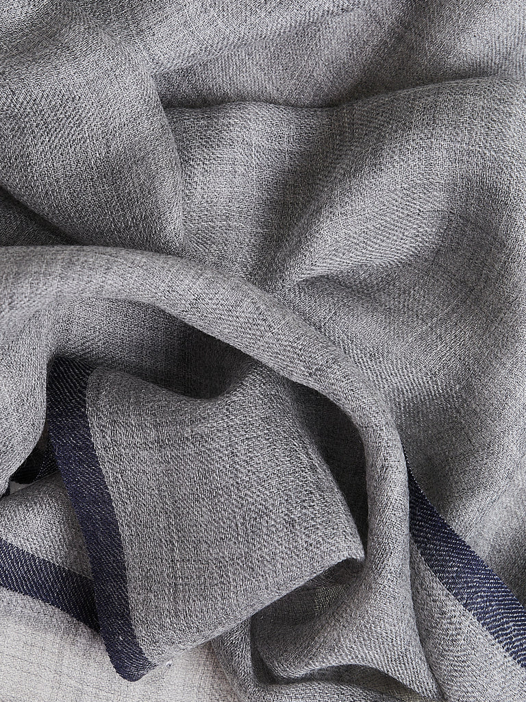 Denis Colomb Natural Stripe Feather Shawl in Light Grey and Midnight Blue