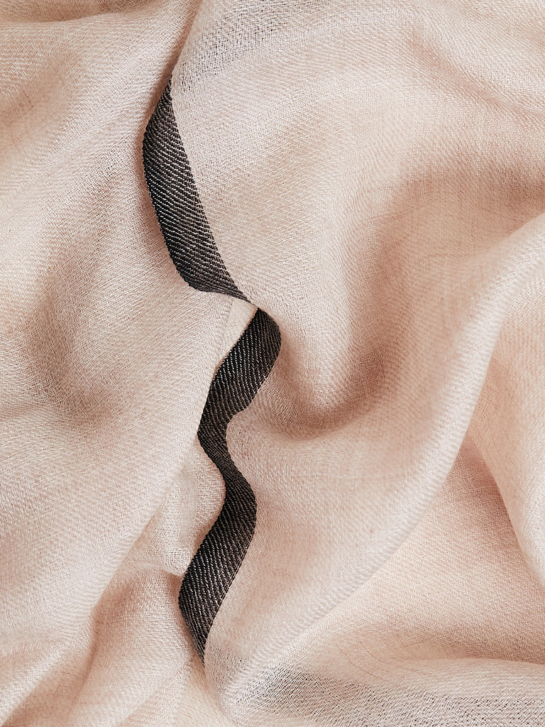 Denis Colomb Natural Stripe Feather Shawl in Light Coffee Mélange and Black