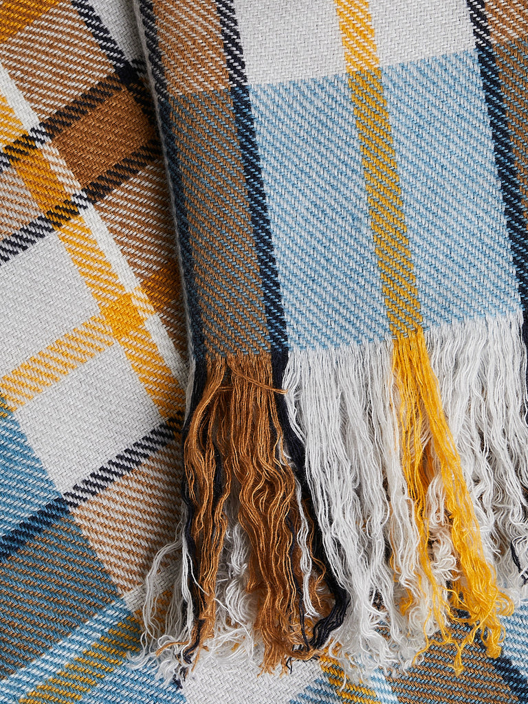 Denis Colomb Sapa Blanket in Blue, Cumin, Light Grey, Camel + Blue Stone