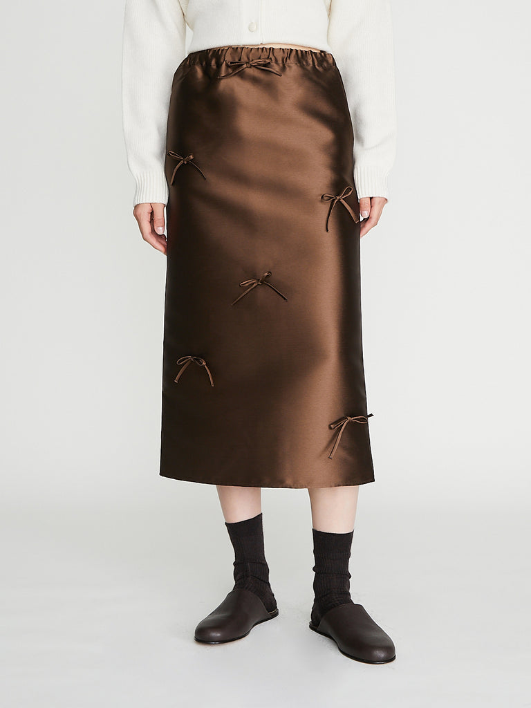 Eleph - Simple Bow Skirt in Brown