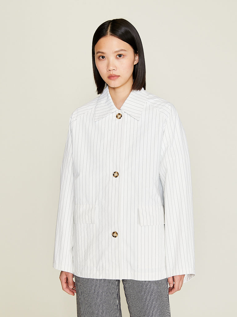 Eleph - Lies Coat Short in White Stripe