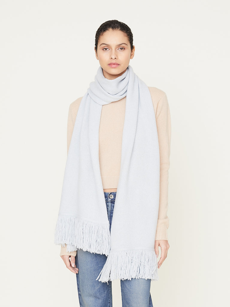 The Elder Statesman Fringe Scarf in Bluebelle