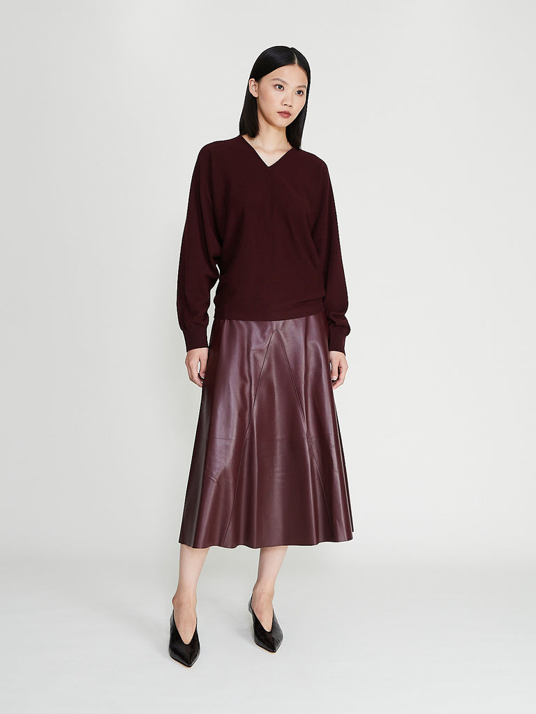Fforme - Selina Leather A-Line Skirt in Bordeaux