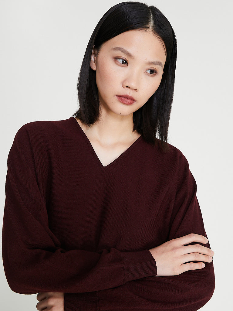 Fforme - Rosa V-Neck Sweater in Bordeaux