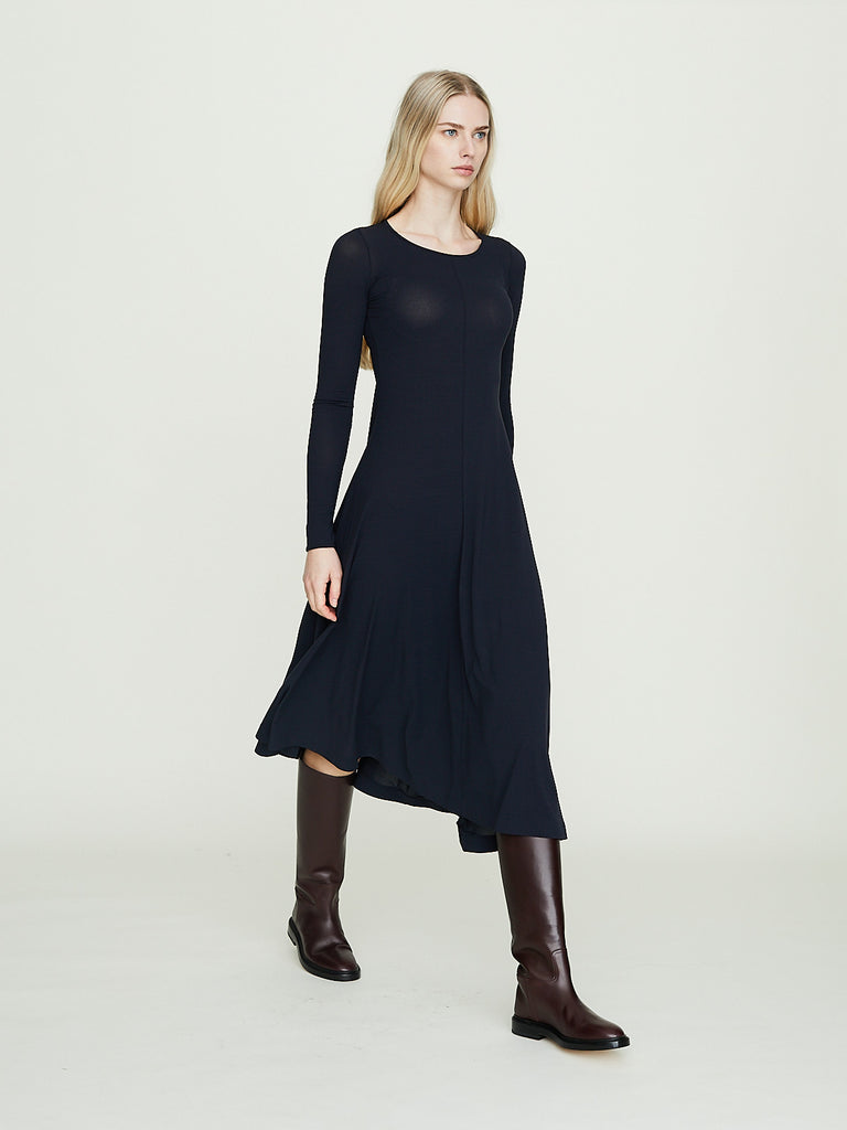 Fforme Jo Asymmetrical Sheer Dress in Navy