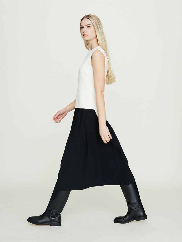 Fforme Rebecca Tuck Pleat Midi Skirt in Black