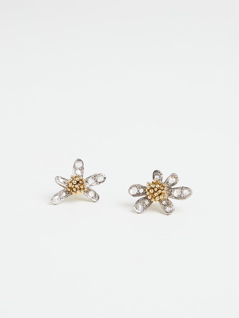 Fanourakis - Camomile Earrings with 0.8ct Diamonds with 18k White & Yellow Gold
