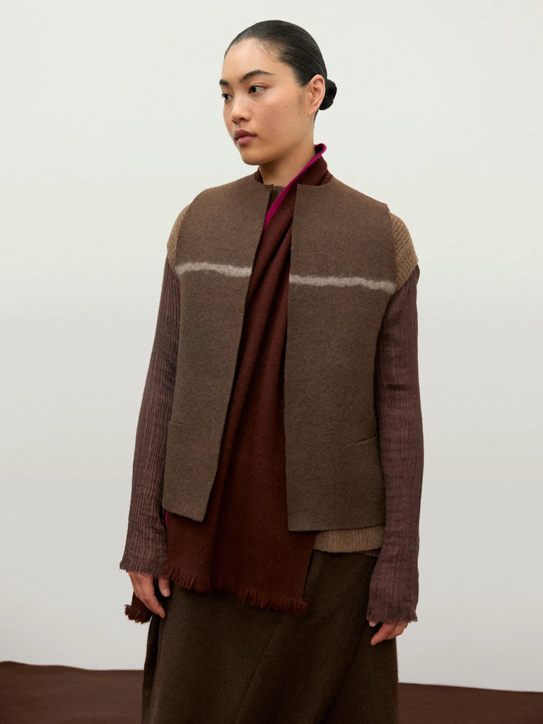 Norlha - Felt Mountain Vest in Natural Yak Brown & Grey