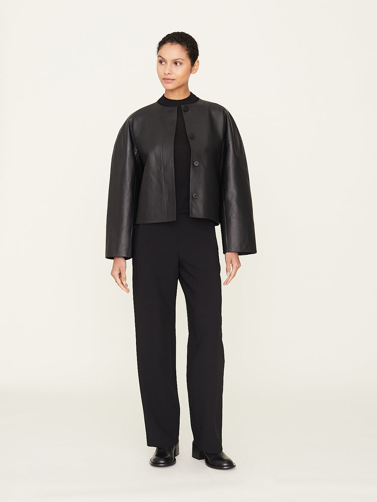 Fforme Tate Cropped Leather Jacket in Black