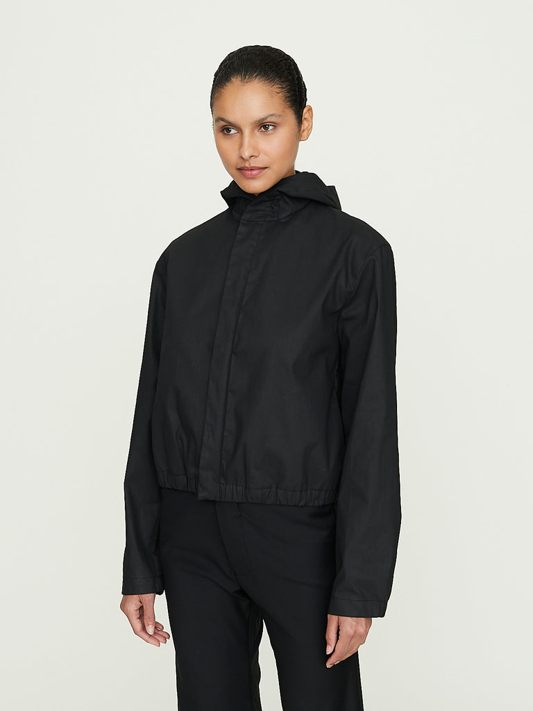 Gabriela Coll Garments No. 281 Coated Cotton Twill Hooded Jacket in Black