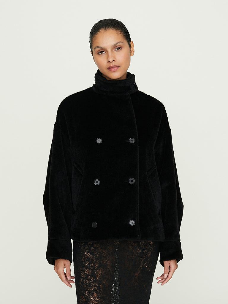 Gabriela Coll Garments No. 286 Suri Alpaca Cropped Oversized Coat in Black