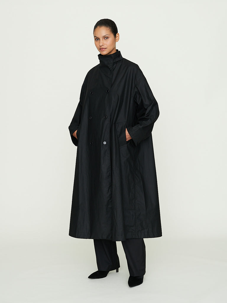 Gabriela Coll Garments No. 65 Waxed Oversized Coat in Black