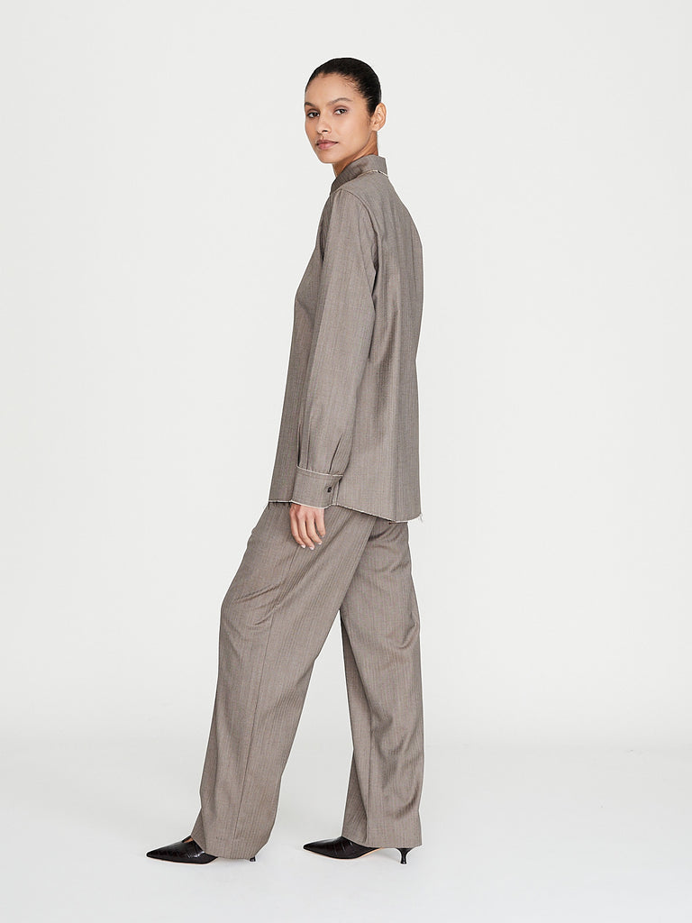 Gabriela Coll Garments - No. 288 Fine Wool Drawstring Trousers in Brown Herringbone