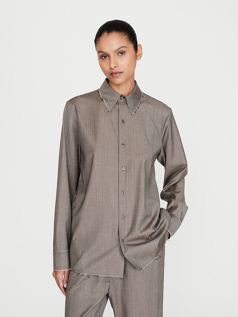 Gabriela Coll Garments - No. 197 Fine Wool Shirt in Brown Herringbone