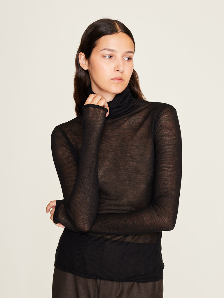 Gabriela Coll Garments - No.345 Rib Jersey High Neck Top in Black