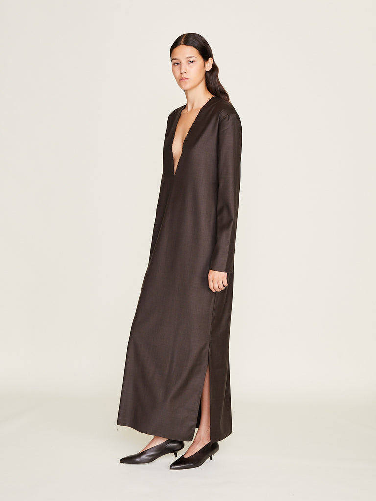 Gabriela Coll Garments - No.125 Fine Wool Longsleeve Dress in Brown