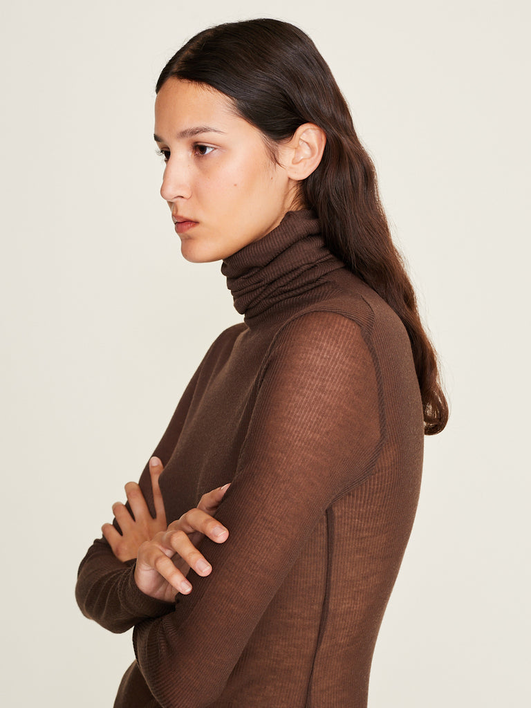 Gabriela Coll Garments - No.345 Rib Jersey High Neck Top in Brown