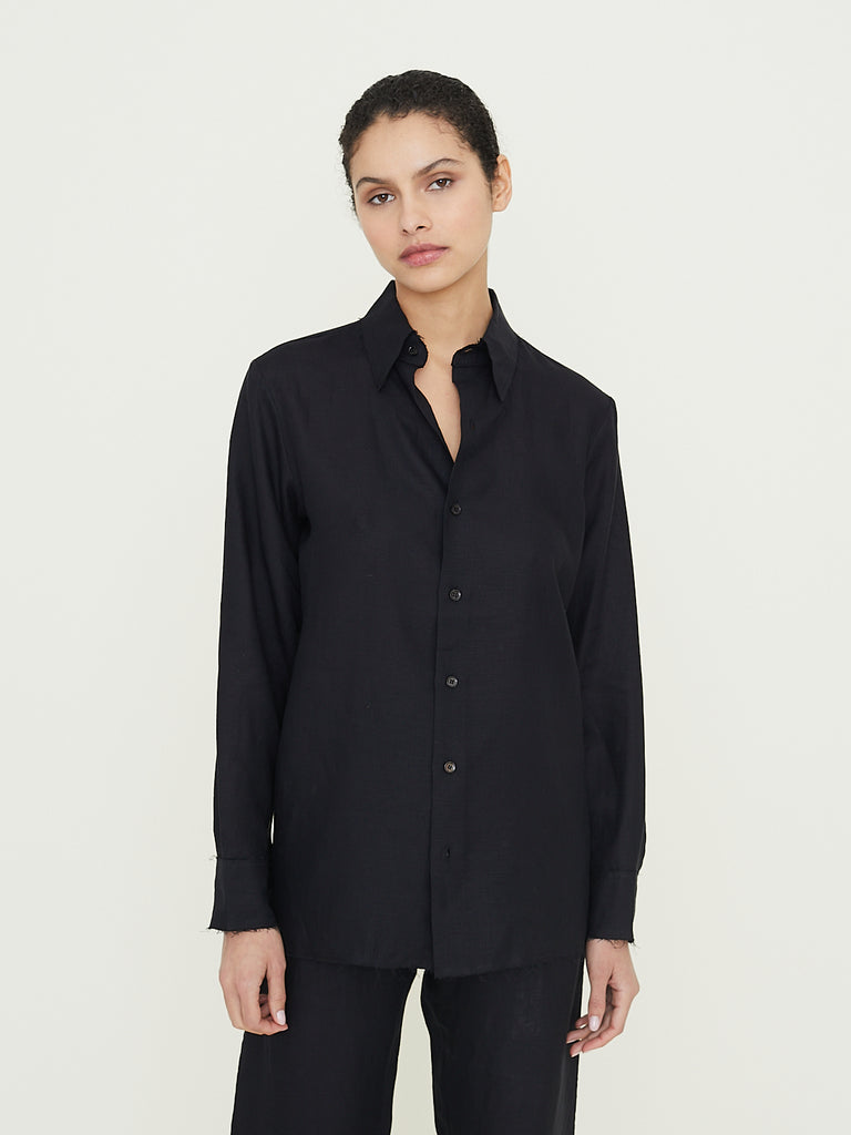 Gabriela Coll Garments No. 197 Solbiati Fine Linen Shirt in Black