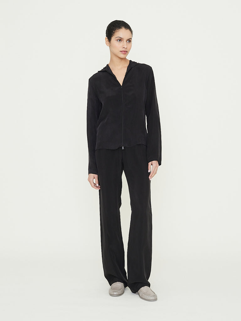 Gabriela Coll Garments No. 258 Cupro Hooded Zip Shirt in Black