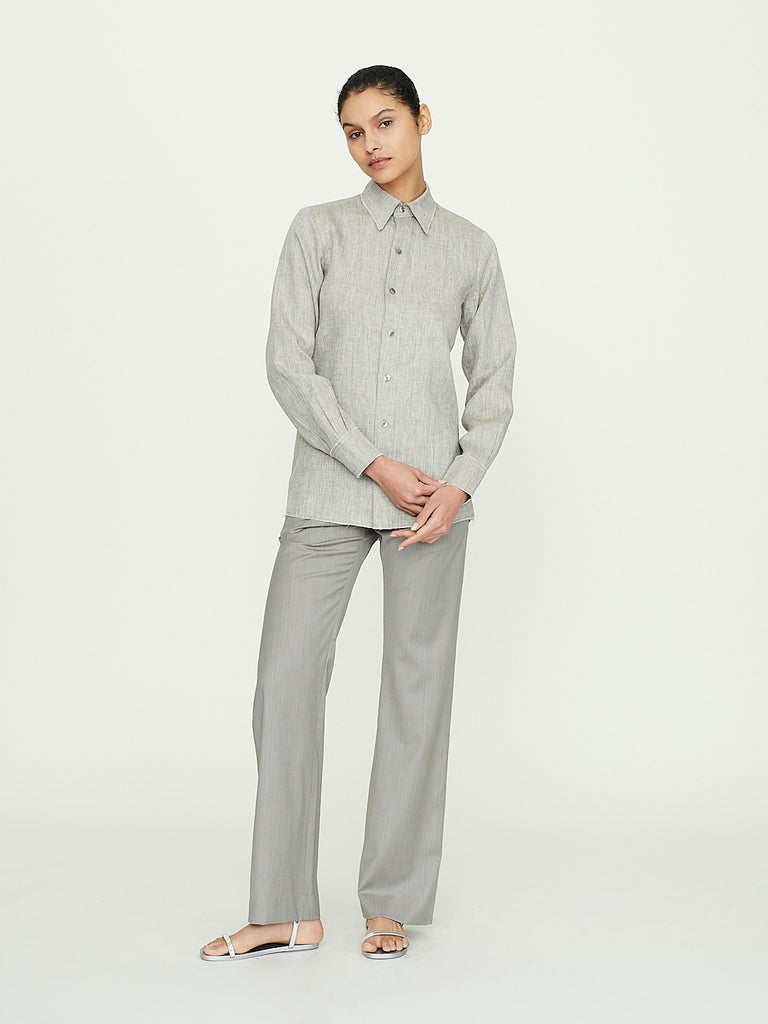 Gabriela Coll Garments No. 205 Summer Wool Tailored Trousers in Grey Herringbone