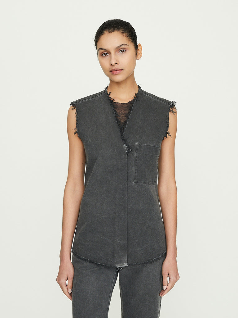 Gabriela Coll Garments No. 74 Canvas Sleeveless Shirt in Washed Black