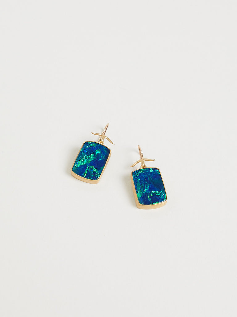 Gabriella Kiss 11.4ct Cushion Opal Slab Earrings in 18k Yellow Gold
