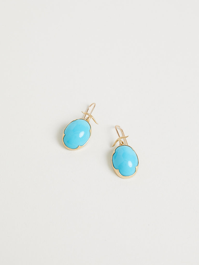 Gabriella Kiss Oval Sleeping Beauty Turquoise Earrings in 18k Yellow Gold
