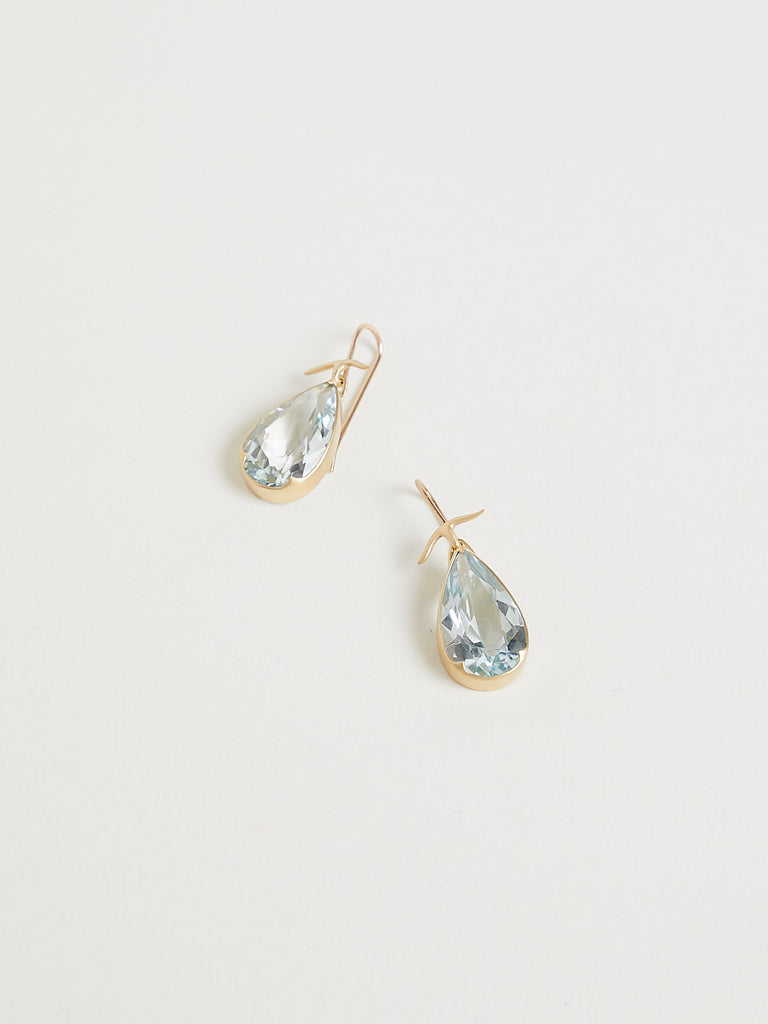 Gabriella Kiss Pear Faceted Aquamarine Earrings in 18k Yellow Gold