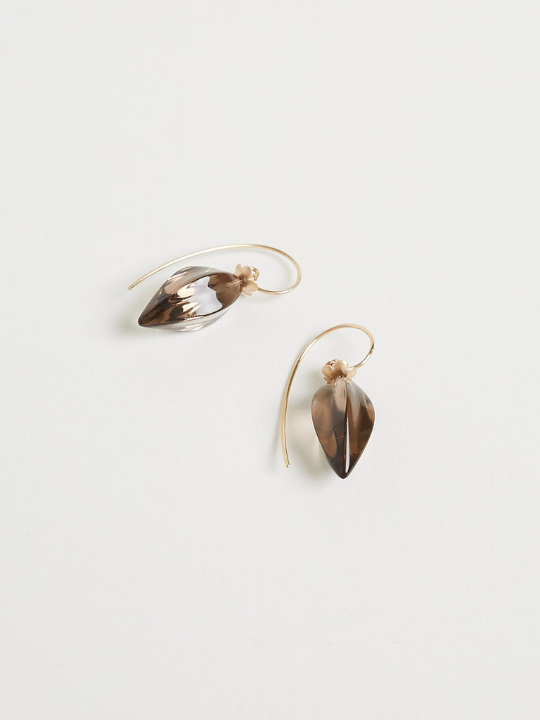 Gabriella Kiss Smoky Quartz Long Chinese Lantern Earrings in 14k Yellow Gold