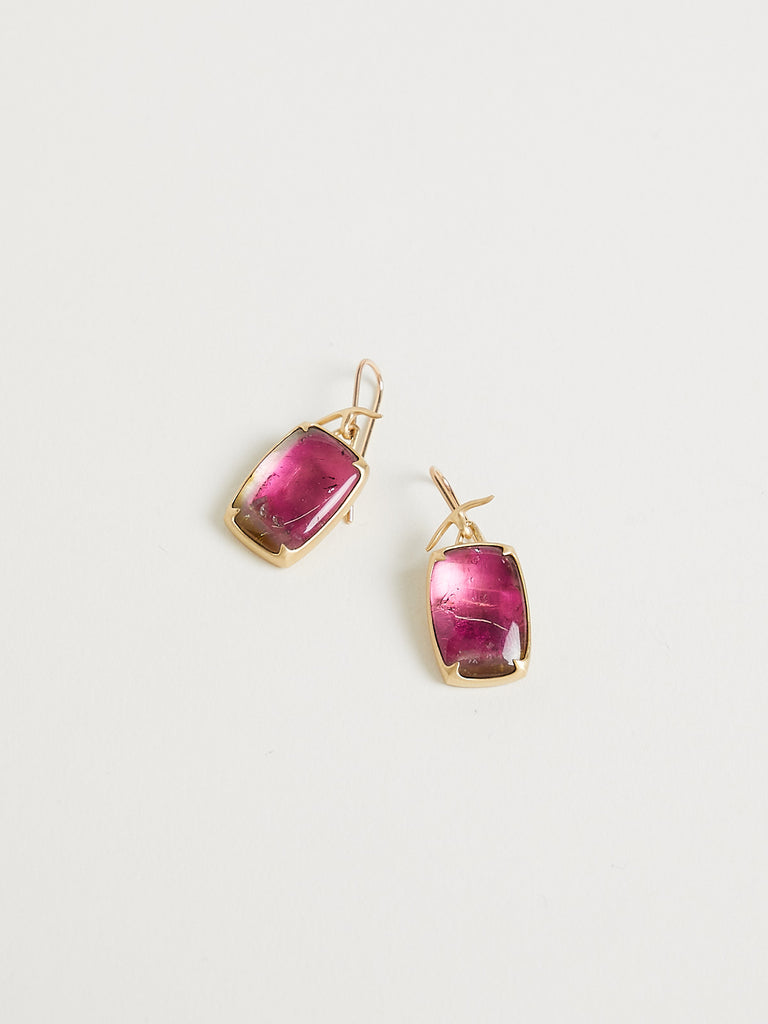 Gabriella Kiss Cushion Watermelon Tourmaline Earrings in 18k Yellow Gold
