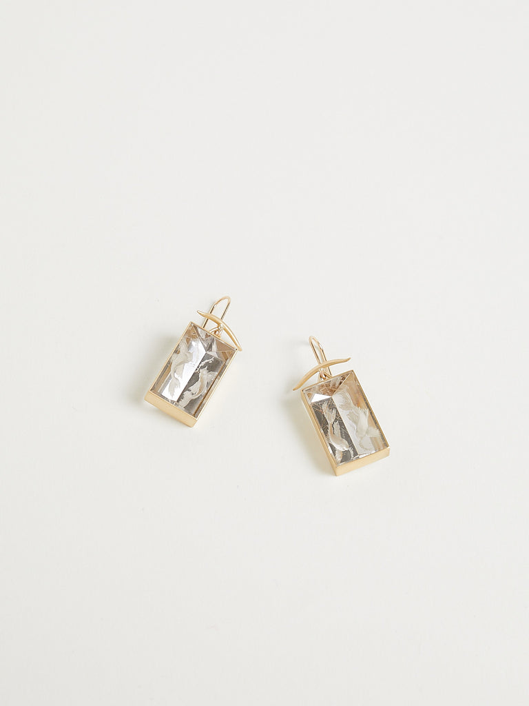 Gabriella Kiss One-off Hand-carved Rutilated Quartz Koi Prism Earrings in 18k Yellow Gold