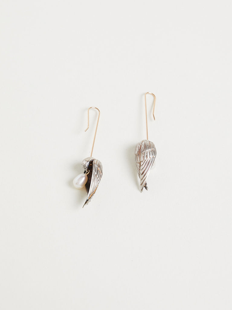 Gabriella Kiss Sleeping Birds Earrings in Sterling Silver with White Pearls