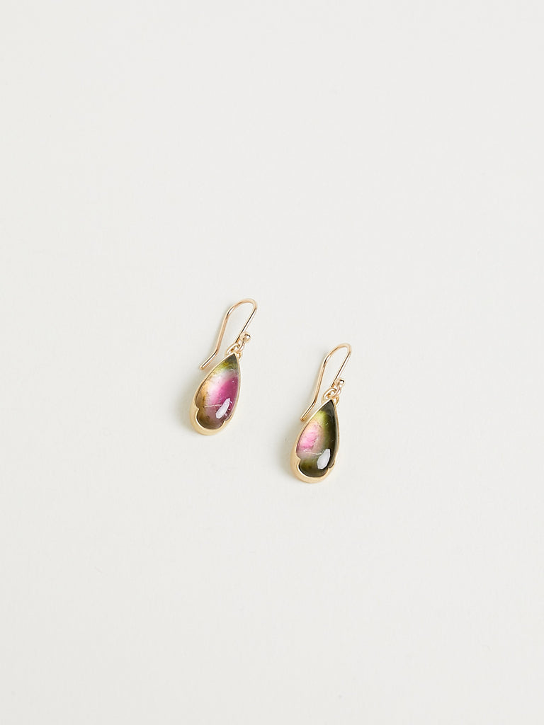 Gabriella Kiss Pear Watermelon Tourmaline Earrings in 18k Yellow Gold