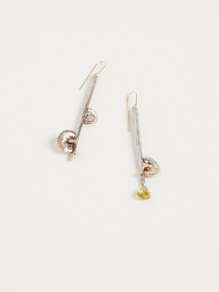 Gabriella Kiss Mushroom Branch Earrings in Sterling Silver with Green Garnet