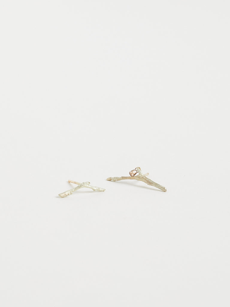 Gabriella Kiss Branch Post Earrings in 14k Yellow Gold with Diamond Drop