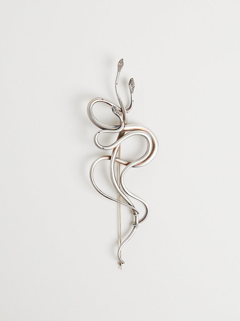 Gabriella Kiss Triple Snake Brooch in Sterling Silver with Diamond Pave Heads