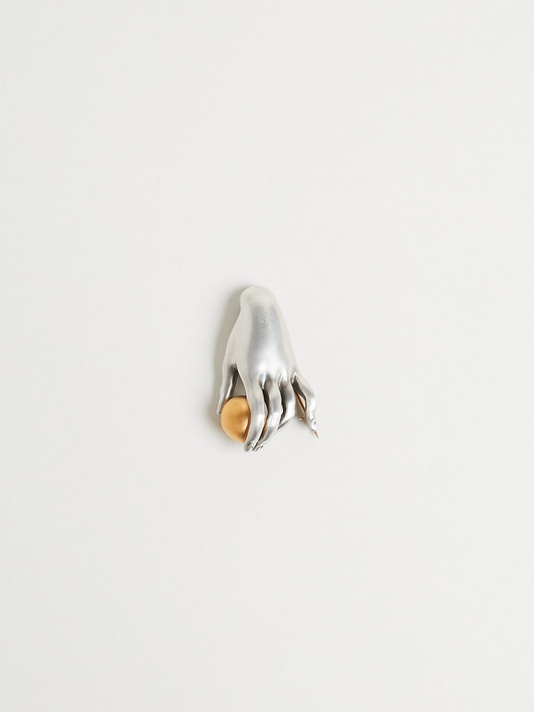 Gabriella Kiss Canova Hand Brooch in Sterling Silver with Gold Plated Plum