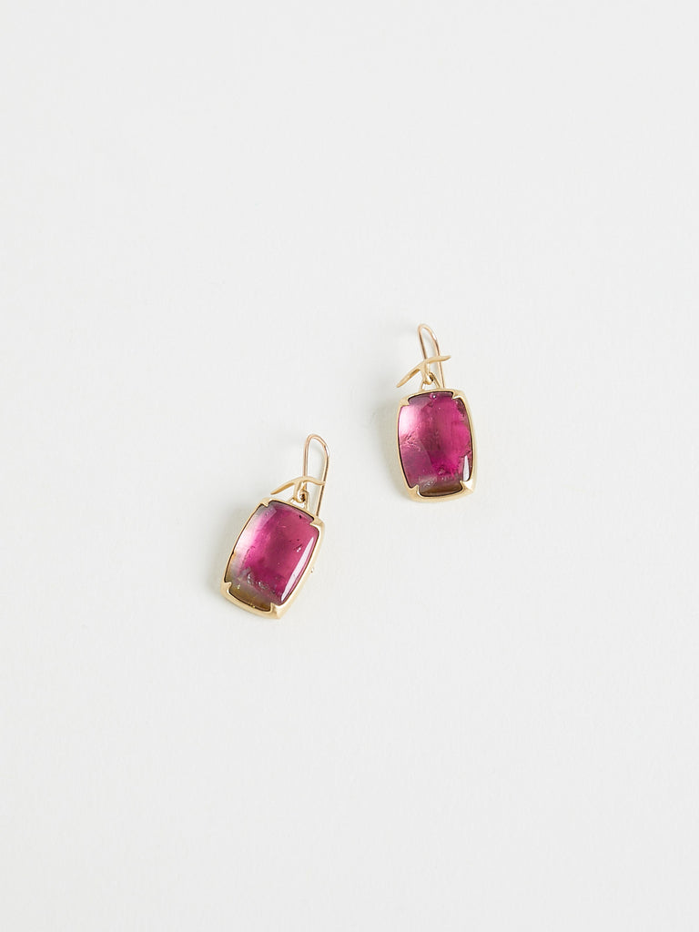 Gabriella Kiss - Cushion Watermelon Tourmaline Earrings on 18k Yellow Gold
