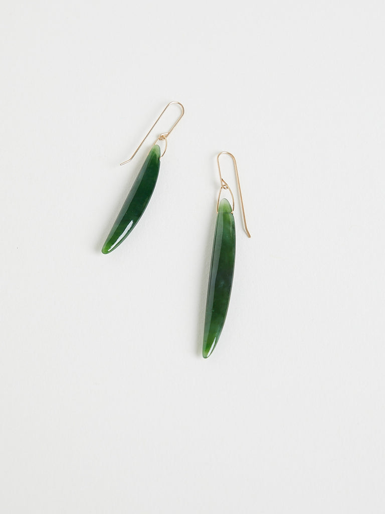 Gabriella Kiss - Nephrite Jade Bean Earrings on 14k Yellow Gold
