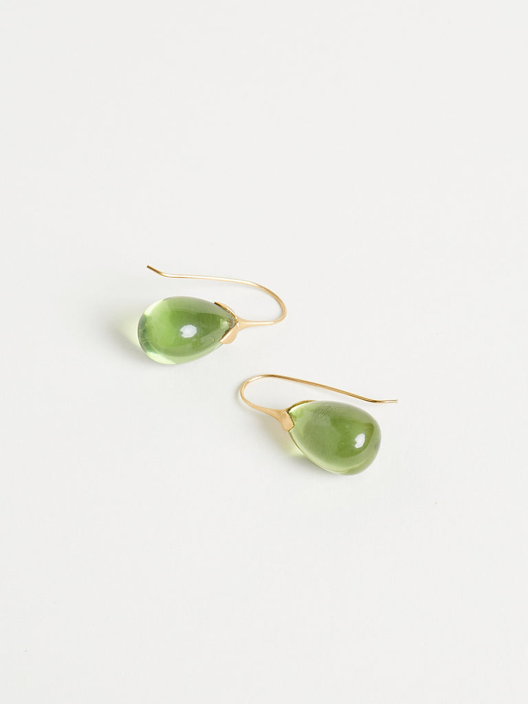 Gabriella Kiss Green Amber Eggplant Earrings in 18k Yellow Gold